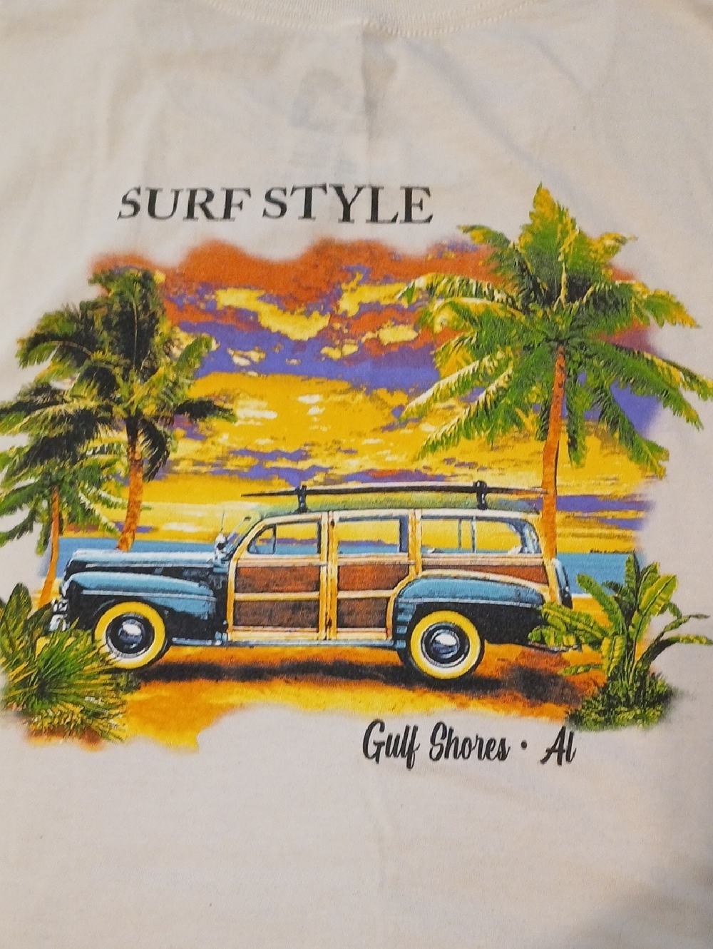 Surf Style Gulf Shores Graphic Tee - White with Multicolor Print